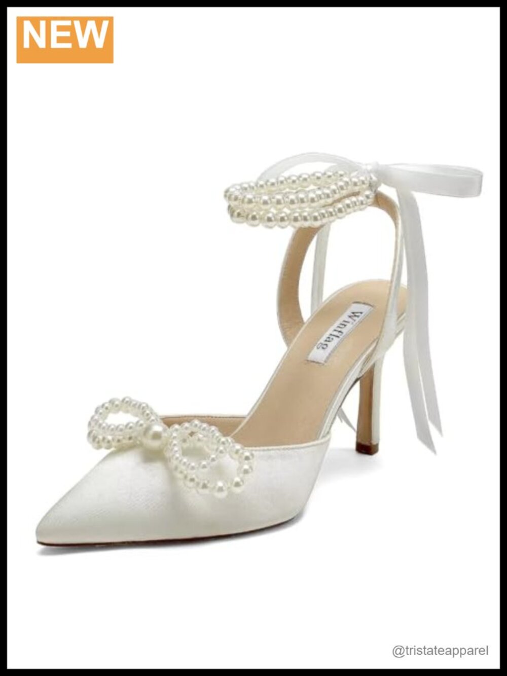 Winflag Pearl Satin Wedding Heels Pointed Toe Bridal Pumps